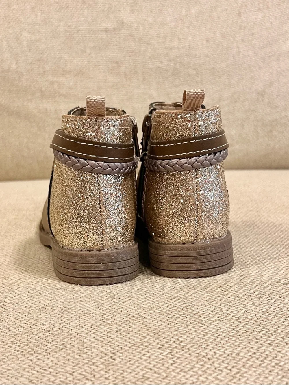 Carter’s LETTY Size 8 Toddler Girls Brown Glitter Back Zip Ankle Boots